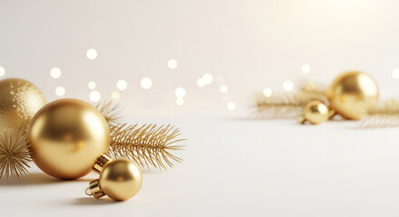 Minimal White and Gold Christmas Background with Elegant Decorations