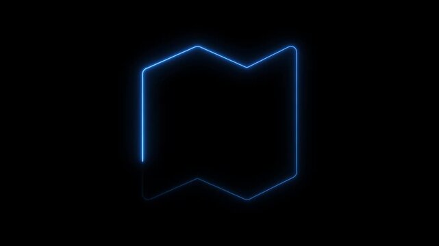 Abstract folded map icon in glowing blue neon on a black background image photo