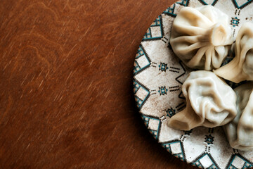 Georgian Khinkali. Traditional Dumplings on Plate