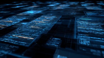 Holographic Code Matrix: Futuristic Digital Interface in Blue - Powered by Adobe