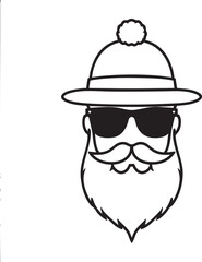 Minimalist icon of a cool man with a beard mustache sunglasses and a unique pompom hat.