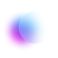 Abstract glass morphism circle element with blurred glowing purple and blue gradient