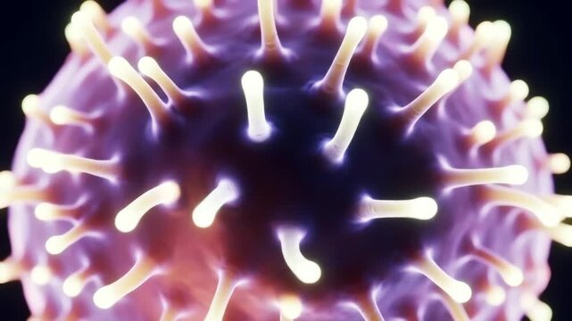 Macro close up of glowing circular cell structures.