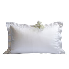 White satin pillow with delicate flowers isolated on a transparent background