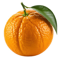 Orange fruit with green leaf isolated on a transparent background