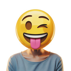 Yellow emoji face with tongue out isolated on a transparent background