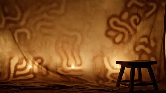 Abstract canvas backdrop with stool in golden light