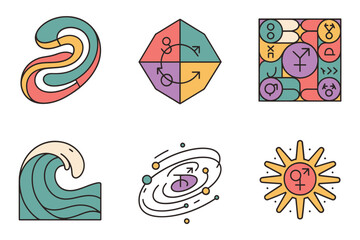 Fototapeta premium Detailed flat vector icons for diversity, showing male, female, wave, representing community, identity, and social rights,