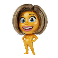 Yellow emoji character with bob haircut isolated on a transparent background