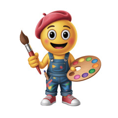 Yellow emoji artist in overalls isolated on a transparent background