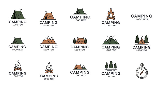 Set of camping and outdoor adventure logo design templates.