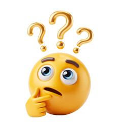 Thinking emoji with question marks isolated on a transparent background 1