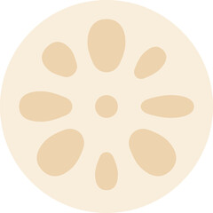 Cream Colored Round Lotus Root Slice with Visible Stalk Interior and Outer Ring Detail Isolated on Transparent Background