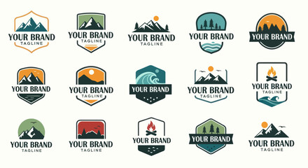 Vintage outdoor adventure and mountain logo template collection for branding.