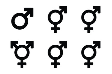 Flat vector icons for identity, featuring male, female, transgender, representing diversity, community, and equal rights,