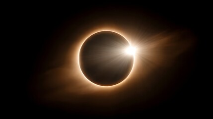 Spectacular solar eclipse displaying a brilliant corona ring with intense light rays