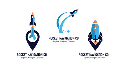 Rocket Navigation Co. Logos - Three Distinct Designs for a Navigation Company.