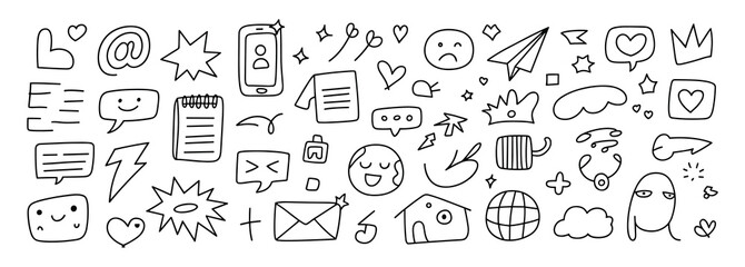 Hand Drawn Social Media and Communication Icons doodle