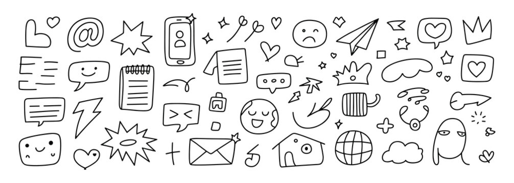 Hand Drawn Social Media and Communication Icons doodle