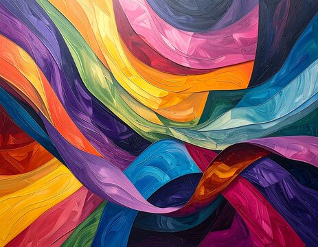 Swirling ribbons of vibrant hues create an abstract, dynamic composition - Powered by Adobe