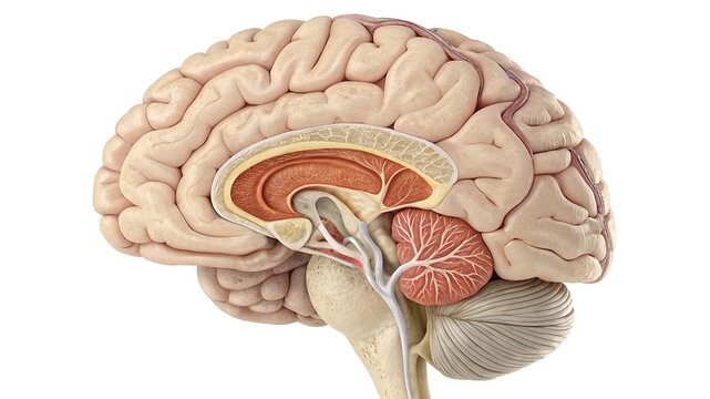 Detailed sagittal view of the human brain anatomy model