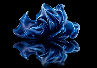 Abstract blue fire and smoke with reflection on dark background, close-up macro flame in white and blue tones, glowing heat and energy concept for art design