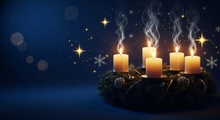 Advent Wreath Candles Glowing for First Sunday of Christmas Celebration & Hopeful Season