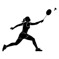 Badminton player hitting shuttlecock with racket