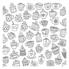 Mug and cup collection doodle drawing