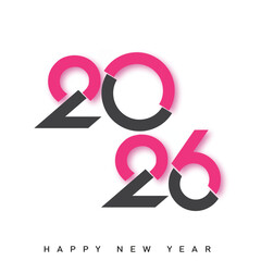 Modern Happy New Year 2026 logo with pink and grey. Vector