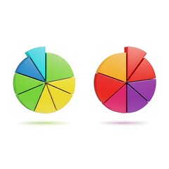 Obraz premium Two colorful pie charts illustrating data analysis and statistical representation.