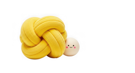 Cute yellow knot plush toy with a small smiling face