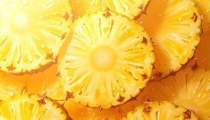A refreshing close-up of juicy pineapple slices, bathed in bright sunlight