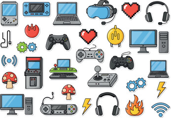 Gaming Icons Collection A Colorful Vector Illustration of Video Game Elements.