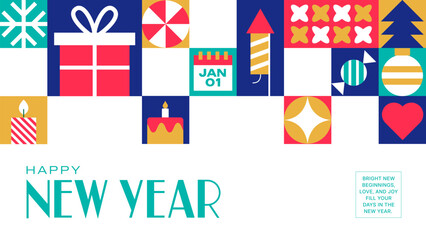 Minimal New Year Icon Grid Background - Bright Festive Pattern for Cards, Posters, and Invitations