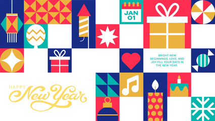 Geometric New Year Pattern Design - Modern Icon Grid Background for Celebration and Festive Branding