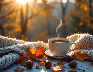 Autumnal Dawn Cozy Corner with Teacup and Doodles