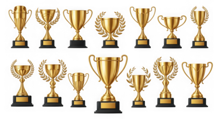 Set of golden trophy cup for winner concept