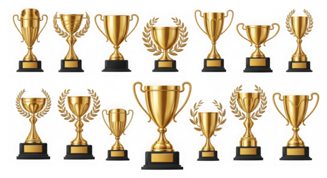 Set of golden trophy cup for winner concept