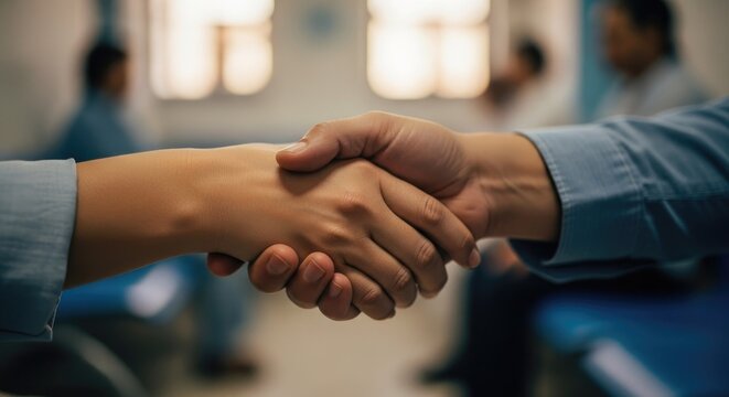 Professional handshake signifying agreement, partnership, and successful collaboration in a business setting