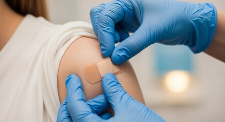 Arm receives bandage postvaccination hope with care, and and health forward.