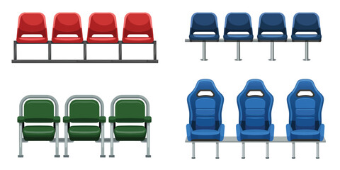 Stadium Seating Rows Illustration – Vibrant Red, Blue, and Green Seats for Sports Venues, Arena Layouts, Event Spaces, Grandstands, and Architectural Project Designs © Raxzen