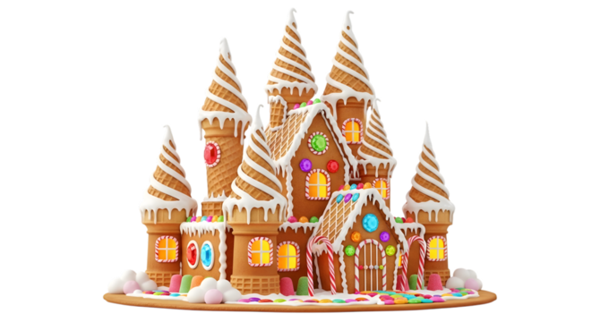 Gingerbread castle isolated on transparent background - Powered by Adobe