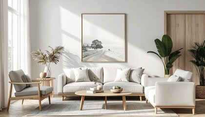 Minimalist living room with neutral tones and natural light