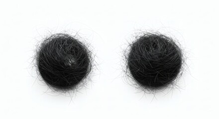 Hairballs Two black hair clumps on a white neutral setting Minimal.