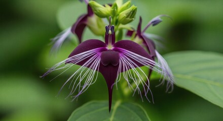 Exotic Purple Flower Mystical beauty in the green with tranquil garden.