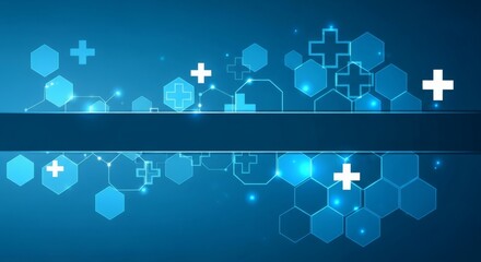 Blue Hexagon Health Medical Technology Background with Bright and Modern.