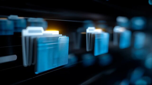 Modern digital file storage concept with glowing folders and technology background