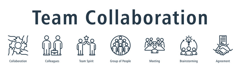 Team Collaboration web banner icon vector illustration concept with icon of collaboration, colleagues, team spirit, group of people, meeting, brainstorming, and agreement.