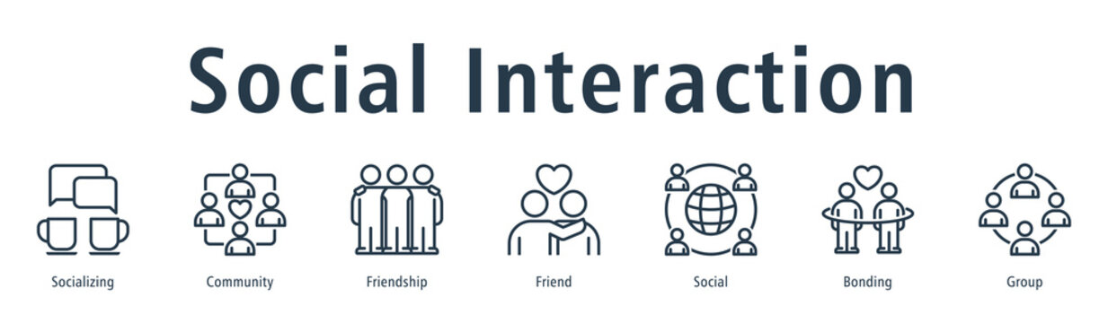 Social Interaction web banner icon vector illustration concept with icon of socializing, community, friendship, friend, social, bonding, and group.